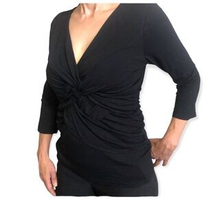 INC International Concepts V-Neck Twist front‎ Petite Black Top